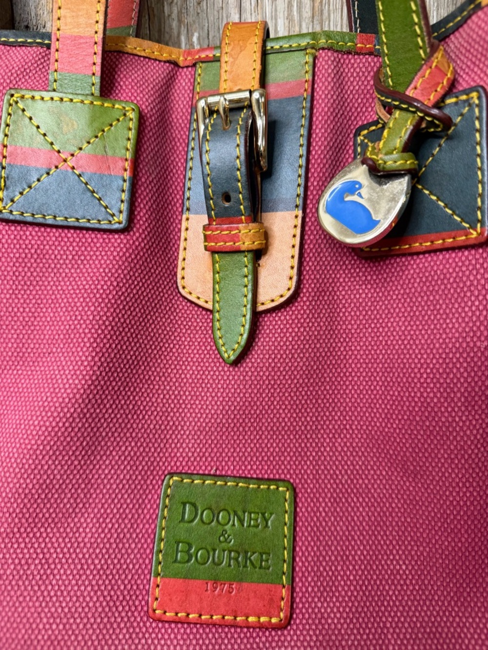 VTG Dooney & Bourke Pink Canvas Multicolor Leather Tote Shoulder Bag Y2K - Picture 6 of 15
